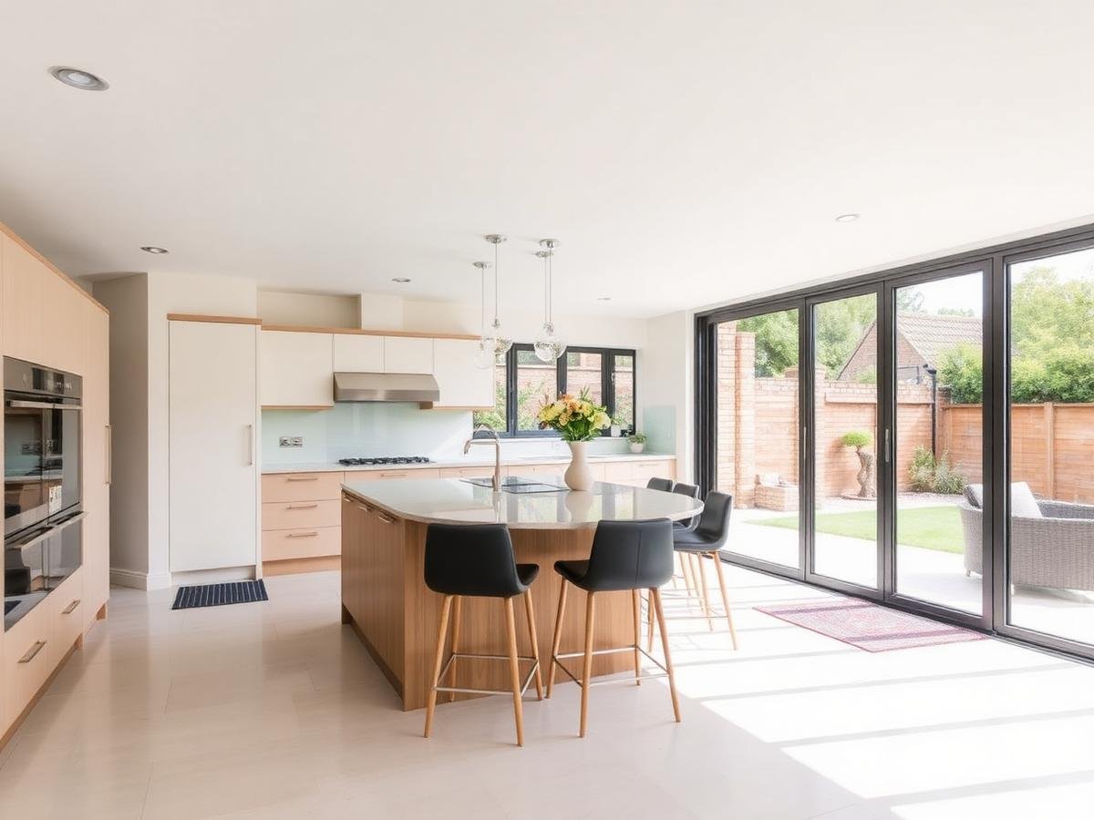 Completed kitchen extension with bifold doors